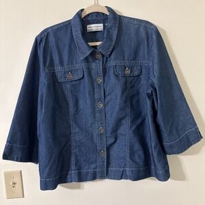 Alfred Dunner 3/4 Sleeve Denim Style Shirt Women's Size 16P